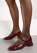 Czółenka - Bordowe Lakierowane Czółenka w Stylu Mary Jane na Niskim Słupku Zindira - miniaturka - grafika 1