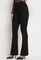 Spodnie damskie - Czarne Spodnie z Bawełną i Wiskozą o Kroju Dzwonów z Wysokim Stanem i Gumką w Pasie Lertivra - miniaturka - grafika 1