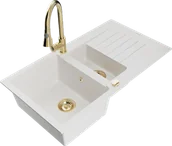 Zlewozmywaki z baterią - Mexen Matias zlewozmywak granitowy 1,5-komorowy z ociekaczem i baterią kuchenną Elia, biały - 6502-20-670101-50 - miniaturka - grafika 1