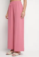Spodnie damskie - Różowe Spodnie Palazzo o Szerokim Kroju z Wysokim Stanem Aravenna - miniaturka - grafika 1