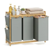 Kosze na bieliznę - Bambusowy kosz na pranie komory szary 3 x 50L - miniaturka - grafika 1