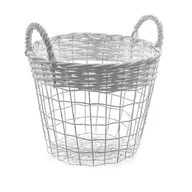 Pozostałe akcesoria do uprawy roślin - Kosz druciany z wikliną 29 x 29 x 25/31 cm biały - miniaturka - grafika 1
