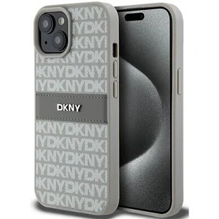 Oryginalne Etui IPHONE 15 PLUS / 14 PLUS DKNY Hardcase Leather Mono Stripe & Metal Logo (DKHCP15MPRTHSLE) beżowe - Etui i futerały do telefonów - miniaturka - grafika 1
