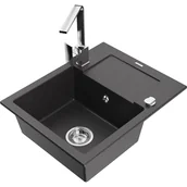 Zlewozmywaki z baterią - Mexen Enzo zlewozmywak granitowy 1-komorowy z ociekaczem i baterią kuchenną Rita, czarny nakrapiany - miniaturka - grafika 1