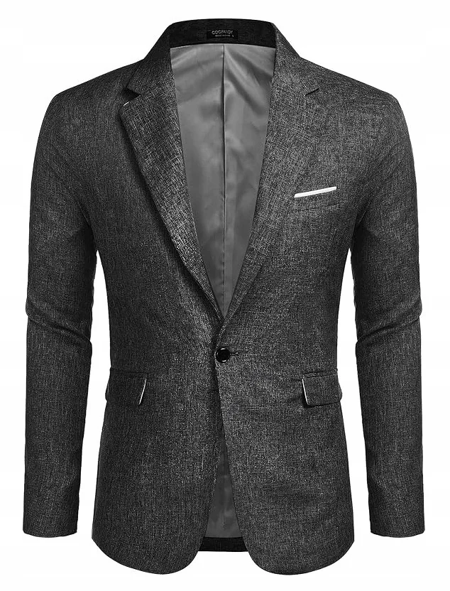 MĘSKA MARYNARKA SZARA M slim fit casual na guzik biznesowa sportowa