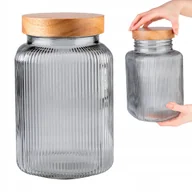 Pojemniki kuchenne - Szklany słoik pojemnik 3L do przechowywania prążkowany Z DREWNIANĄ ZAKRĘTKĄ - miniaturka - grafika 1