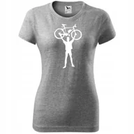 Koszulki i topy damskie - Damska Koszulka z Nadrukiem Rowerowa Rower Prezent dla Rowerzystki T-shirt ciemnoszary melanż M - miniaturka - grafika 1