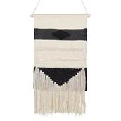 Dekoracje domu - Dekoracja ścienna z frędzlami bawełniana beżowo-czarna DASKA - miniaturka - grafika 1