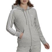 Bluzy sportowe damskie - Bluza adidas Essentials French Terry 3-Stripes Full-Zip Hoodie GL0802 - szara - Adidas - miniaturka - grafika 1