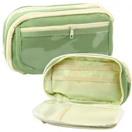 Piórniki - Piórnik Szkolny Dwukomorowy Z Kieszonkami Pojemny Zielony 22cm LEAN - miniaturka - grafika 1