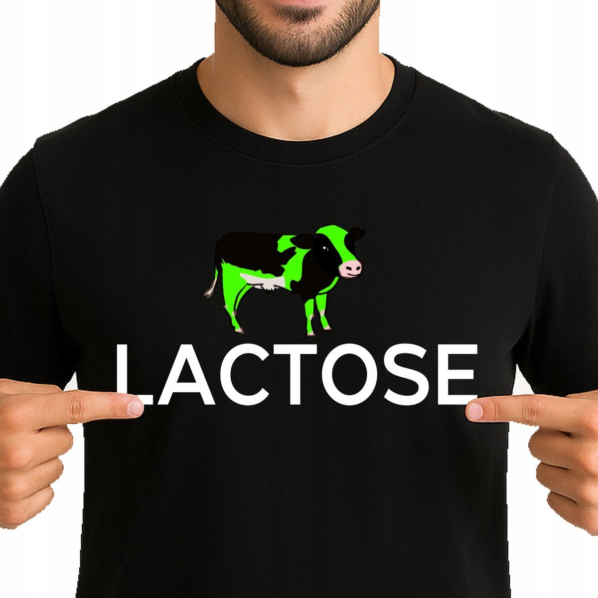 ŚMIESZNA KOSZULKA LACTOSE ZABAWNA JAKOŚĆ 100% BAWEŁNA L 3513 CZARNA