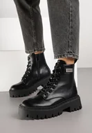 Botki damskie - Czarne Klasyczne Botki Workery z Aplikacją przy Cholewce Alerhia - miniaturka - grafika 1