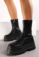 Botki damskie - Czarne Botki Workery na Platformie z Dopasowaną Cholewką Esallina - miniaturka - grafika 1