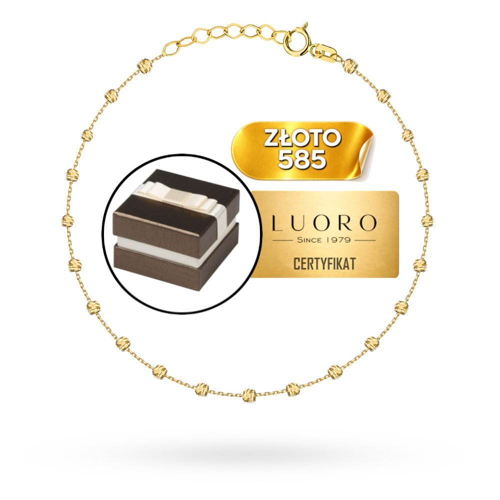 BRANSOLETKA ZŁOTA 585 14K DIAMENTOWANE KULKI 17 CM REGULOWANA ELEGANCKA