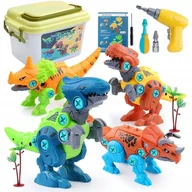 Klocki - Klocki konstrukcyjne DINOZAURY do skręcania ZESTAW z wkrętarką śrubokrętem - miniaturka - grafika 1