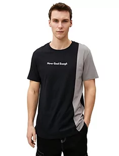Koton Męski t-shirt bawełniany z nadrukiem z nadrukiem Crew Neck Slim Fit, czarny (999), XXL - Koszulki męskie - miniaturka - grafika 1