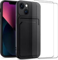 Etui i futerały do telefonów - zestaw ochronny 2 w 1 dla Apple iPhone 14 Pro Max składa się z 2x szklanej osłony ekranu 9H i 1x silikonowego etui w kolorze czarnym - miniaturka - grafika 1