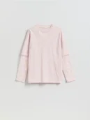 Moda i Uroda OUTLET - Reserved - T-shirt z koronkowymi rękawami - pastelowy róż - miniaturka - grafika 1