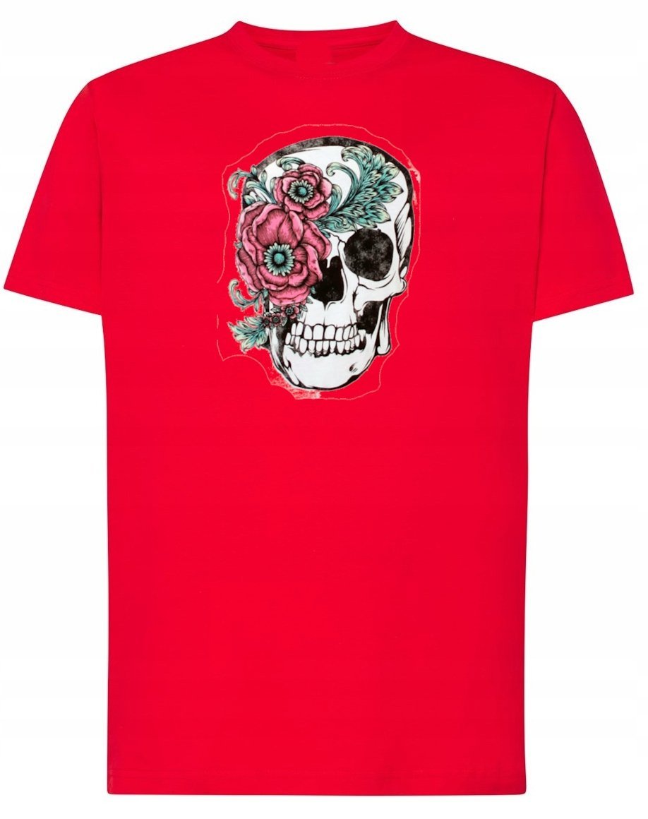 T-Shirt męski nadruk Czaszka z Kwiatami r.XS