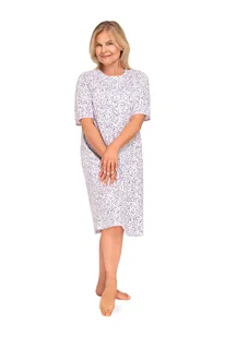 KOSZULA NOCNA DAMSKA 2XL KRÓTKI RĘKAW BAWEŁNIANA FIOLETOWA ROZPINANA LUŹNA - Bielizna nocna - miniaturka - grafika 1