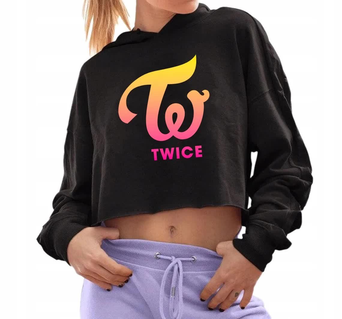 Bluza Damska Czarna Krótka Z Kapturem TWICE Crop Hit KPOP - Rozmiar M