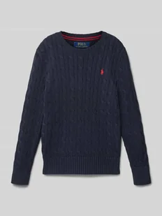Sweter z dzianiny z wyhaftowanym logo - Swetry dla chłopców - miniaturka - grafika 1