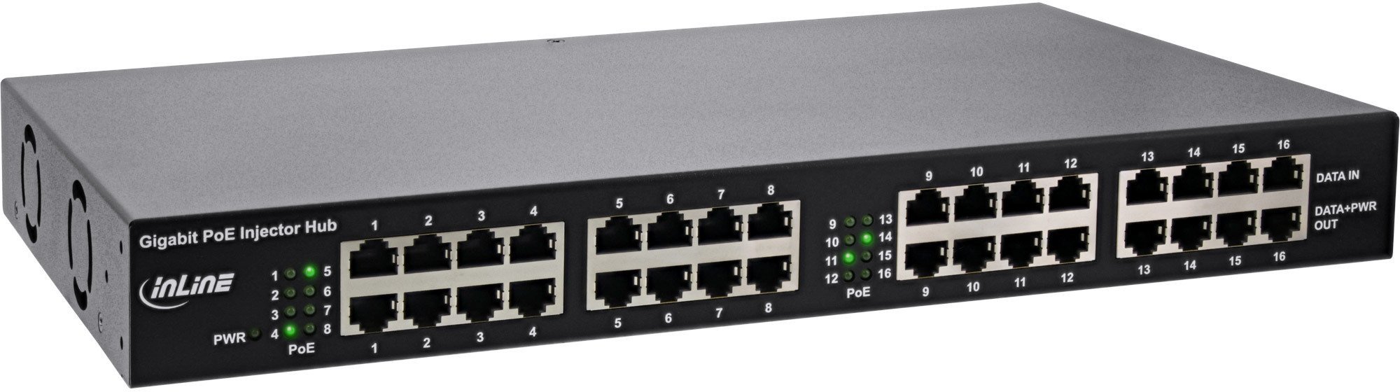 Switch InLine InLine® PoE+ Gigabit Network Injector Hub 16 Port 16x PoE+, 1Gb/s, 19