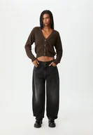 Swetry damskie - Stradivarius Sweter z guzikami Brązowy L - miniaturka - grafika 1