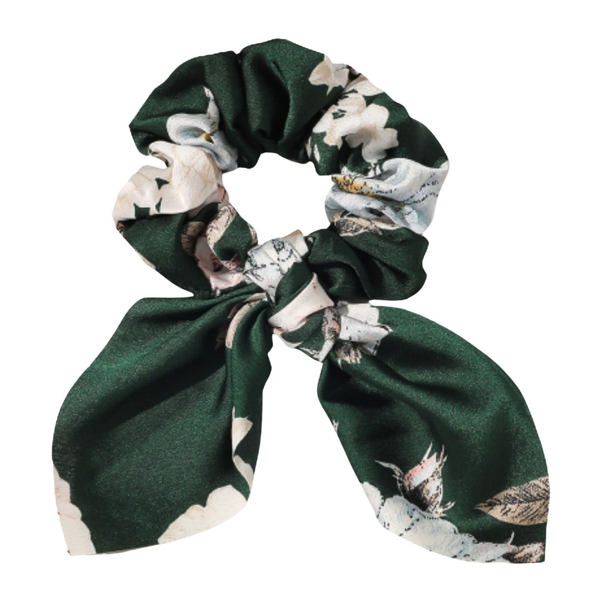 Gumka do Włosów Zielona Długa z Kokardą w Kwiaty Satynowa Lekka i Wygodna