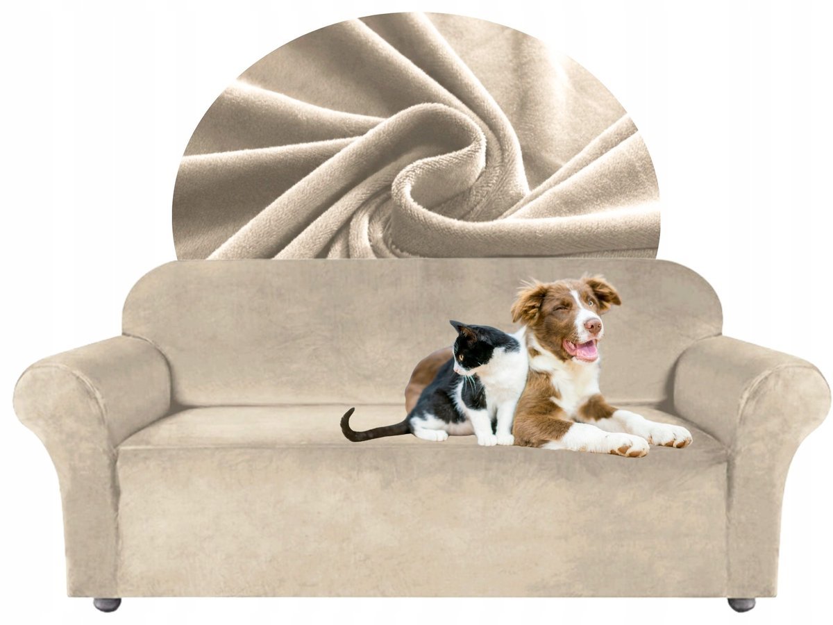 POKROWIEC NA KANAPĘ Sofę Narożnik KASZMIROWY BEŻ Welur ELASTYCZNY 145-185