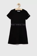 Sukienki i spódniczki dla dziewczynek - Calvin Klein Jeans sukienka dziecięca kolor czarny midi prosta - miniaturka - grafika 1