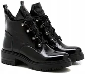 Botki damskie - Czarne botki damskie workery trapery Nessi 24704 skóra lakierowana modne - miniaturka - grafika 1