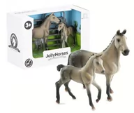 Figurki dla dzieci - Zestaw JOLLY HORSES Quarter Horse Koń Grey ze źrebakiem i płotem Szary PIROX JHPV6 - miniaturka - grafika 1