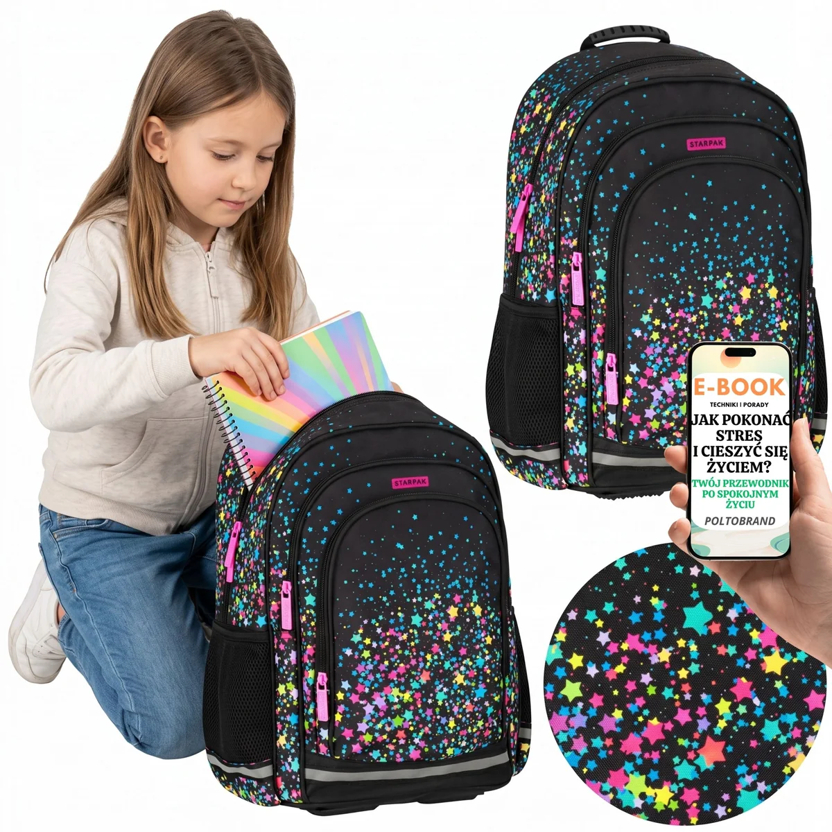 Tornister Starpak w Gwiazdki Wodoodporny Pojemny 23L dla Uczennicy + E-BOOK-1