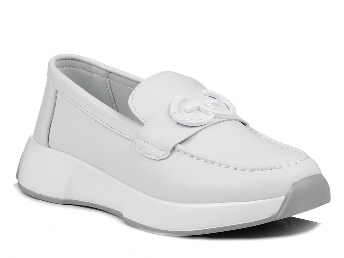 Półbuty damskie mokasyny skórzane na platformie białe S.BARSKI LR490 -40