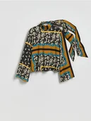 Bluzki damskie - Reserved - Wzorzysta bluzka z wiązaniem - wielobarwny - miniaturka - grafika 1