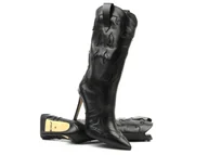 Botki damskie - Skórzane botki, kowbojki damskie na szpilce - CARINII B9360, czarne - Carinii - miniaturka - grafika 1