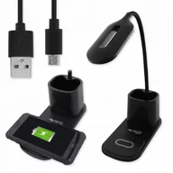 Lampy stojące - LVT Lampka biurkowa LED 3W NINA biała ciepła i zimna z wbudowaną ładowarką bezprzewodową QI i organizerem 7199 - miniaturka - grafika 1