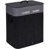 Kosze na bieliznę - Kosz bambusowy na pranie 100L 2 komory czarno-szary FSC - miniaturka - grafika 1