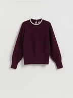 Moda i Uroda OUTLET - Reserved - Sweter z aplikacją - ciemnofioletowy - miniaturka - grafika 1