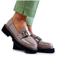 Półbuty damskie - S.Barski Lakierowane Skórzane Półbuty Szare Corine - miniaturka - grafika 1