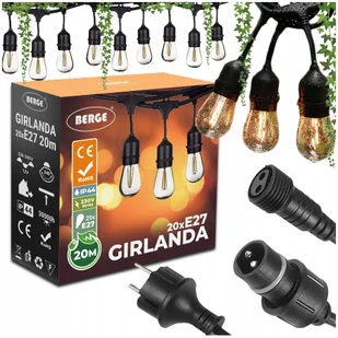 Girlanda Ogrodowa Świetlna 20m+21x Żarówka Led 1W Zewnętrzna Wodoszczelna - Girlandy - miniaturka - grafika 1