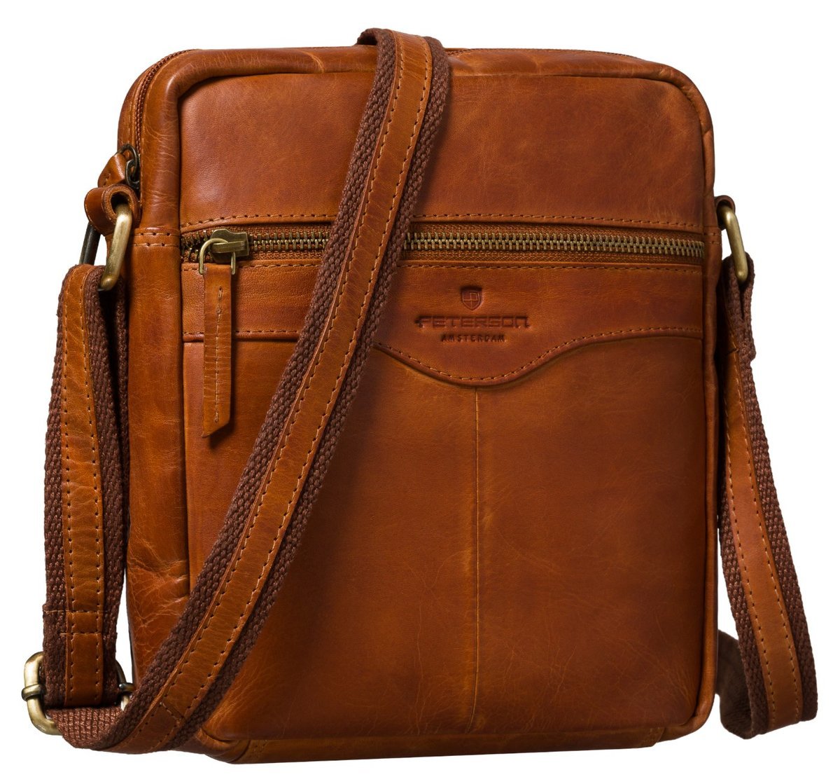 Brązowa listonoszka męska mała saszetka skórzana PETERSON torebka na ramię modna crossbody