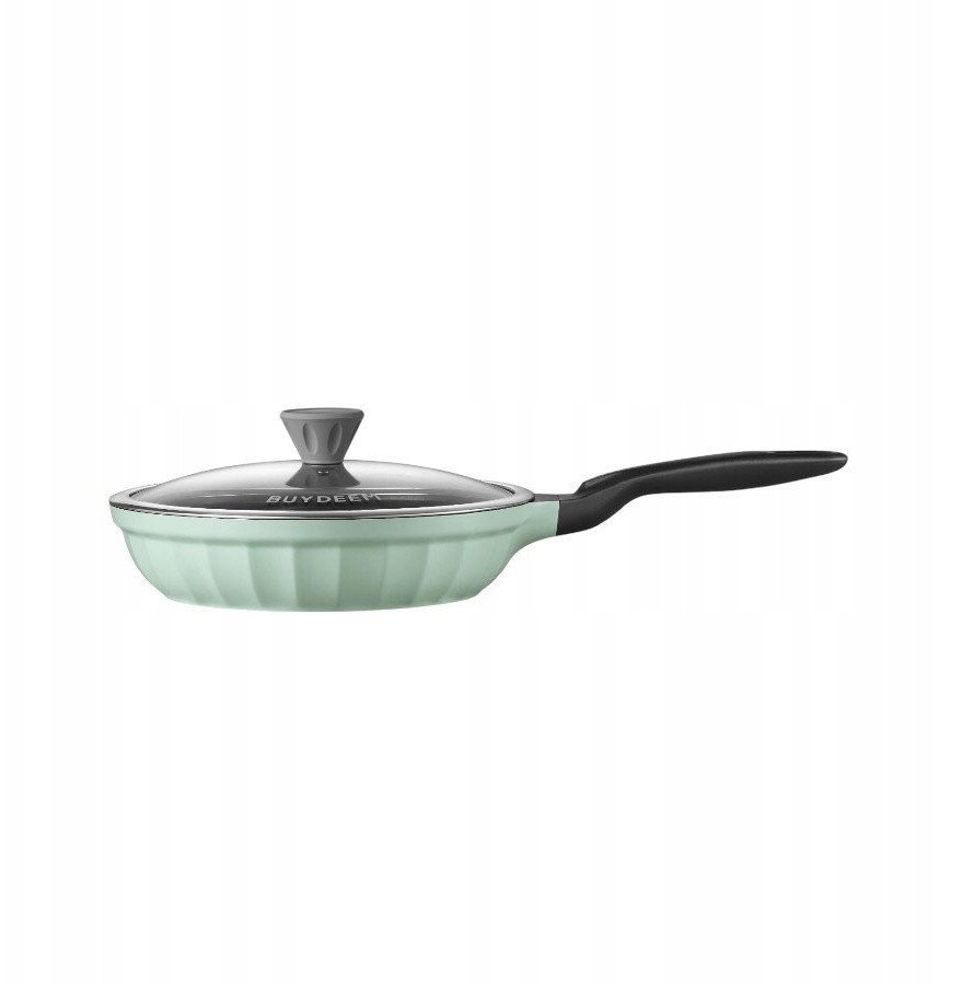 BUYDEEM Aluminiowa patelnia z nieprzywierającą powłoką i szklaną pokrywką 28 cm, model CP182, kolor Cozy Greenish