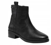 Botki damskie - Pepe Jeans Czarne Skórzane Botki Za Kostkę z Zamkiem 38 Awe - miniaturka - grafika 1
