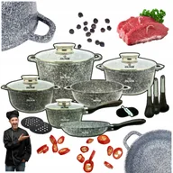 Zestawy garnków i patelni - Zestaw Garnków MARMUROWYCH Duży Komplet Garnki Patelnie na GAZ INDUKCJA17el - miniaturka - grafika 1