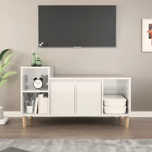 Szafka pod TV, wysoki połysk, biała, 100x35x55 cm - Szafki RTV - miniaturka - grafika 1