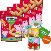 Przekąski dla dzieci - Zestaw BoboVita Świnka Peppa Ciasteczka pszenno-orkiszowe, po 1 roku, 4 x 150 g + karty do gry memory, 24 sztuki gratis - miniaturka - grafika 1