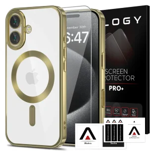 Etui Case MagSafe Case do iPhone 16 Plus Glamour Luxury obudowa Slim Ring Alogy złote przezroczyste + szkło hartowane - Etui i futerały do telefonów - miniaturka - grafika 1