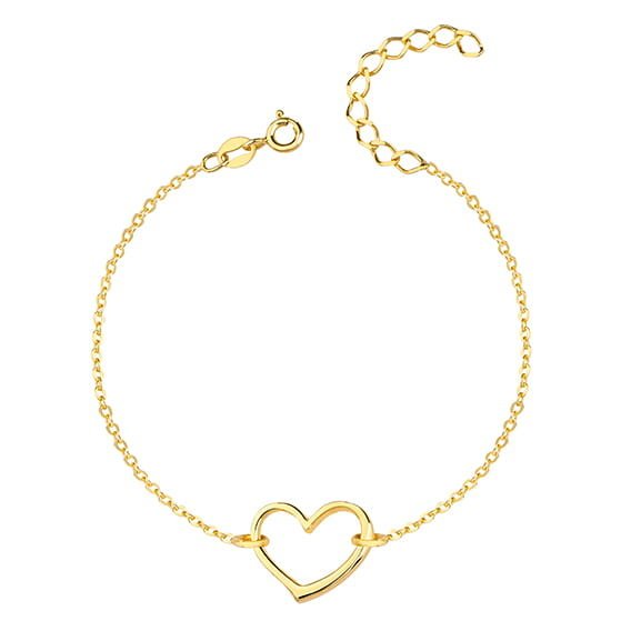 BRANSOLETKA SREBRNA 925 POZŁACANA SERCE REGULOWANA